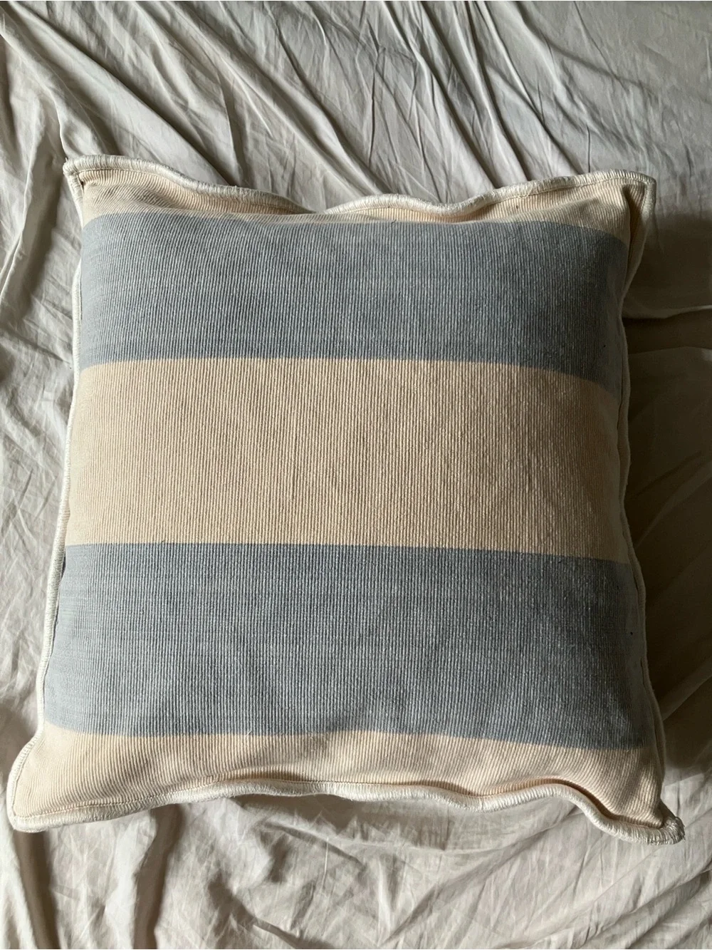 Ralph Lauren Cream & Blue Striped Square Canvas Pillow
